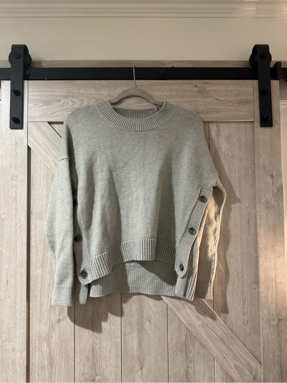 Madewell Light Gray Crewneck Sweater with Side Button Detail